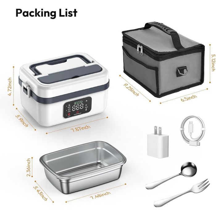 Gamelle Chauffante électrique 1L Avec Batterie 4000mAh - Acier Inox 304, Température Réglable 65-90°C - Pour Bureau, Voyage