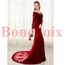 Robe De Soirée Mariage Cérémonie Femme Sirène Appliques Manches Longues Dentelle Rouge