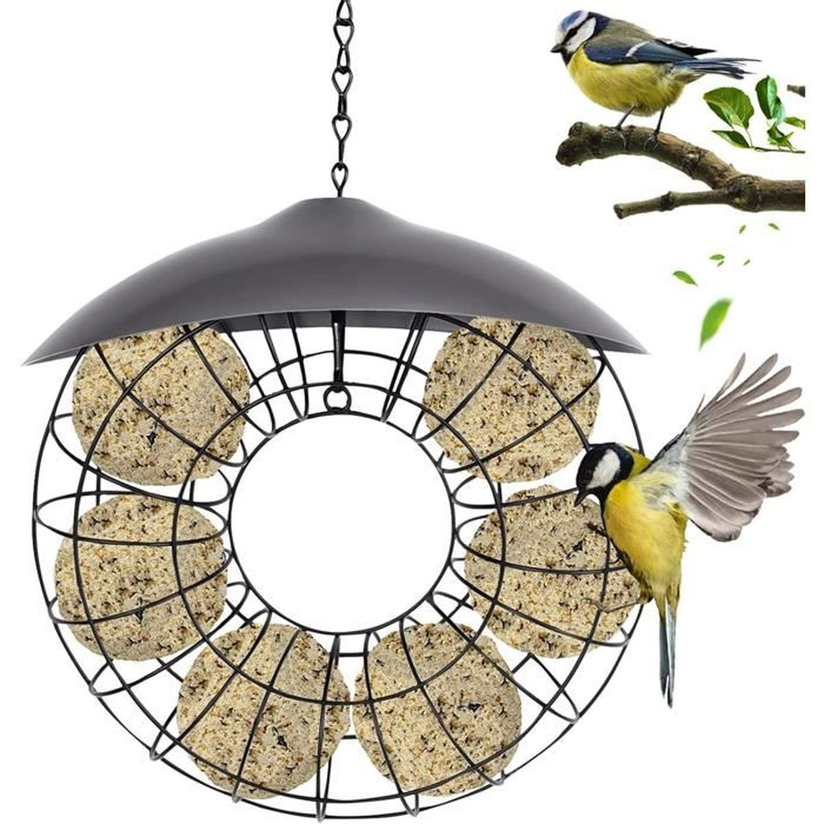 Relaxdays Mangeoire Oiseaux à Accrocher - Distributeur 4 Boules De Graisse, Vert Foncé, 31cm