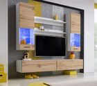 IAMS CHIEN Meuble TV Mural - Extreme Furniture Fly - Bois naturel & Blanc - LED bleues