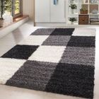 ONLINETEX24 Homebyhome Tapis de Salon Shaggy à Poils Longs Noir Tapis 120 x 170 cm Design à Carreaux Doux et Moderne