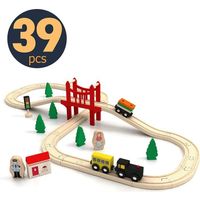 Jouets pour enfants,Jouet Piste Voiture Bois,Trains et véhicules & Rails Circuit,cadeau de Noël (39 pcs)