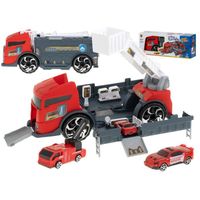Camion porte-engins TIR 2en1 parking pompiers + 3 voitures rouge - IKONKA - Mixte - Bébé