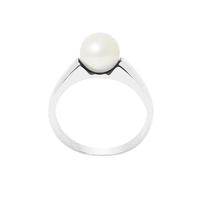 PERLINEA - Bague Véritable Perle de Culture d'Eau Douce Ronde 7-8 mm - Colori Blanc Naturel - Argent 925 Millièmes - Bijou Femme