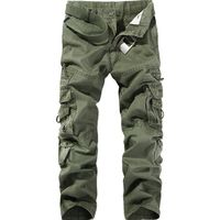 Pantalon Cargo Multi-poches Homme Coupe Droite en Coton Couleur Unie Tissu Confortable