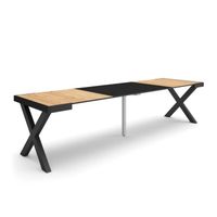 Table console extensible, 300, Pour 14 personnes, Pieds bois massif, Chêne et noir, RF2835