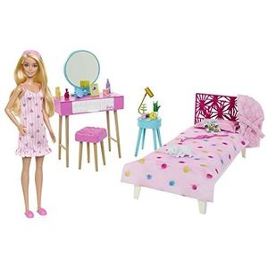 COFFRE À JOUETS Coffret La Chambre de Poupée Barbie - Rose - Accessoires de jeu colorés - Pyjama et chaussons duveteux