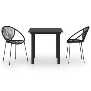 Ensemble table et chaise de jardin CEN Ensemble à dîner d'extérieur 3 pcs Rotin PVC Noir