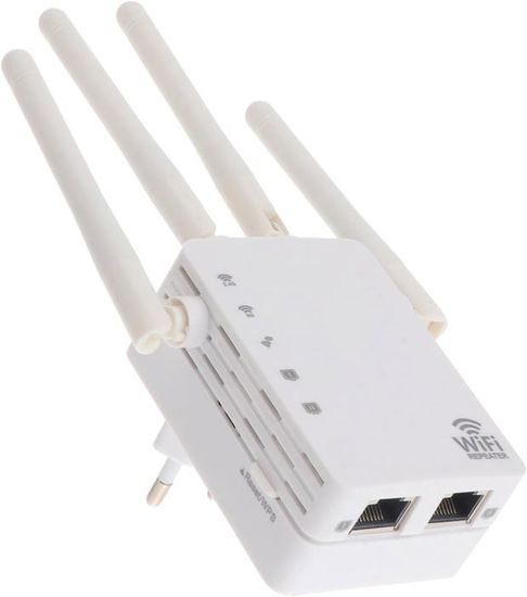 Amplificateur WiFi 1800 Mbps Double Bande – Répéteur WiFi 4 Antennes, Mode Répéteur/AP/Routeur, Port Ethernet, Prise EU – Couverture Étendue