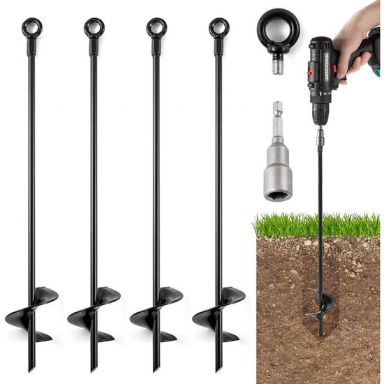 Ancres Spirales Métal Pour Auvent, Tente, Trampoline - Pack De 6, 18 Pouces, Noir