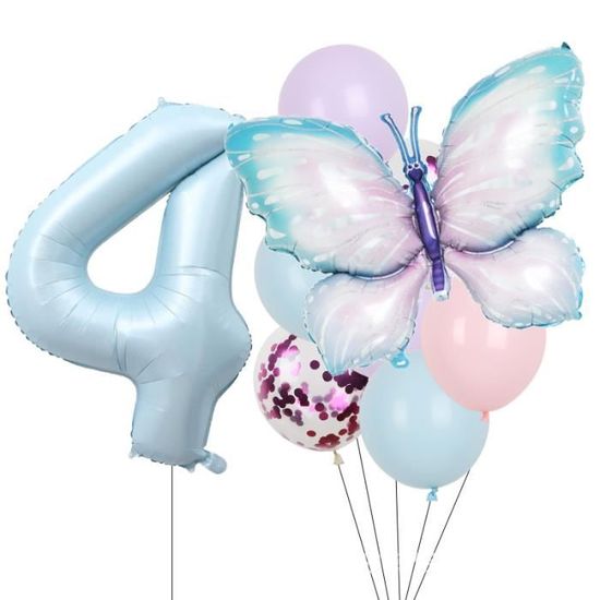 Lot De 5 Ballons En Film D'aluminium En Forme De Papillon En Forme De Chiffre Avec Ballons En Latex Coloré Pour Décoration De Fête D'anniversaire, Anniversaire De Mariage, Remise De Diplôme (96,5