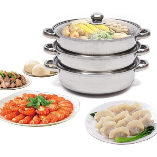 Cuit-vapeur 3 étages Inox + Couvercle Verre – Cuisson Saine, Tous Feux - 11