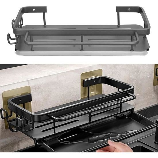 Étagère De Salle De Bain à Ventouse En Noyer – 50 Cm, Fixation Sans Perçage, Design Ajouré En U Pour Robinet, Capacité 2 Kg - 9