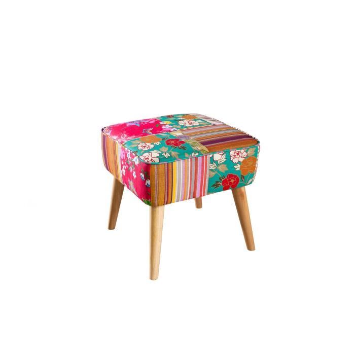 PRAGUES Tabouret carré en tissu bohème - Scandinave - L 42 x P 41 cm