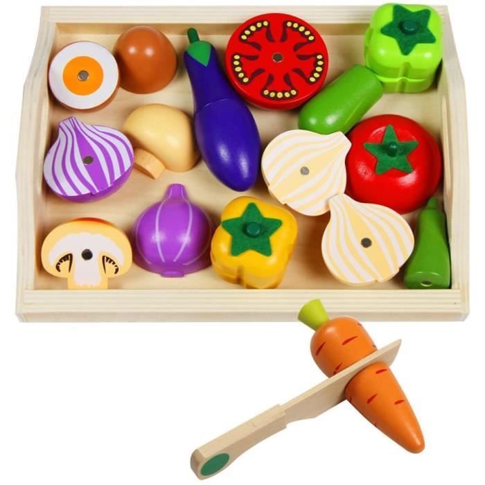 Ototon® Fruits et Légumes Jouets Bois Legumes à Découper Aliments Jouet Jeux D'imitation Cuisine en Bois Jouet pour Enfants