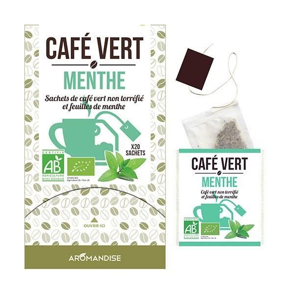 Sachets de café vert non torréfié et feuilles de menthe