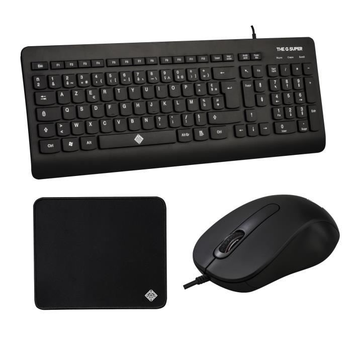 Pack Clavier AZERTY filaire et Souris optique filaire 1000 dpi - Compact et performant - Plug and Play - Compatible Windows toutes v