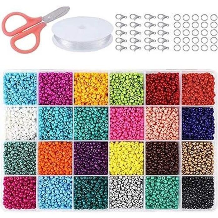 24 Couleurs 2mm Perles Poney Loisirs Créatifs avec Boîte de Rangement Perles Plastique Transparent pour Couture Bracelets Colliers C