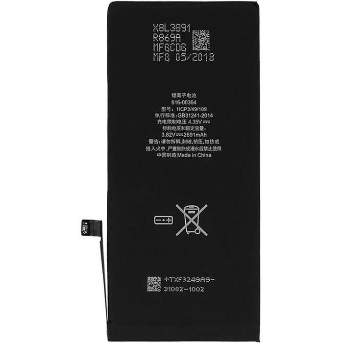 Batterie Interne iPhone 8 Plus 2691 mAh Lithium-ion Noir