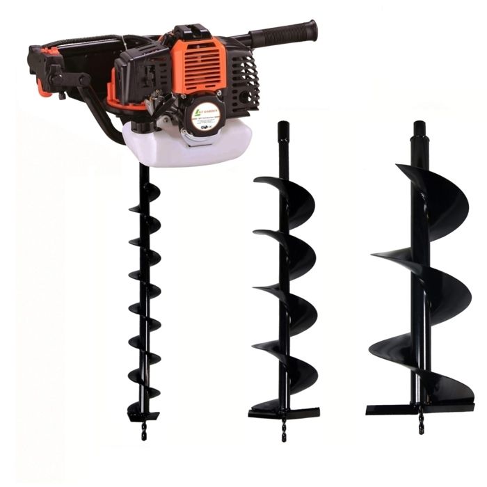 Tarière thermique 52 cm3 + mèches 80, 150, 250 mm
