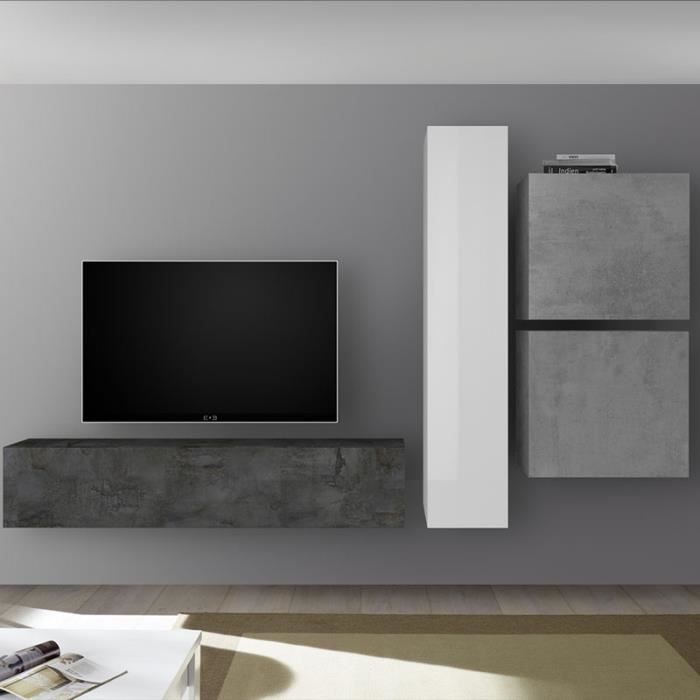 Meuble TV avec rangement gris et blanc laqué PUNTA Gris L 260 x P 30 x H 180