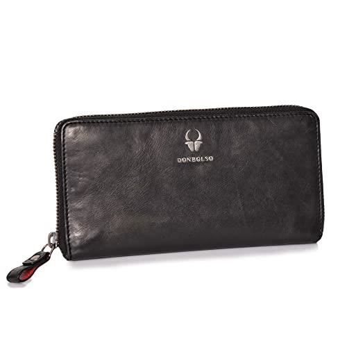 DONBOLSO Portefeuille Femme XL Lisbonne | Cuir Nappa Noir | 13 Fentes Cartes et Protection RFID | Fermeture Eclair