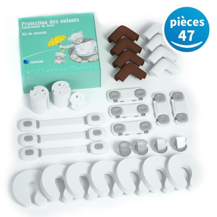 (47pcs) Kit de sécurité pour protection des enfants avec Cache Prise Révolutionnaire Protections Électrique, coins de table, serrure