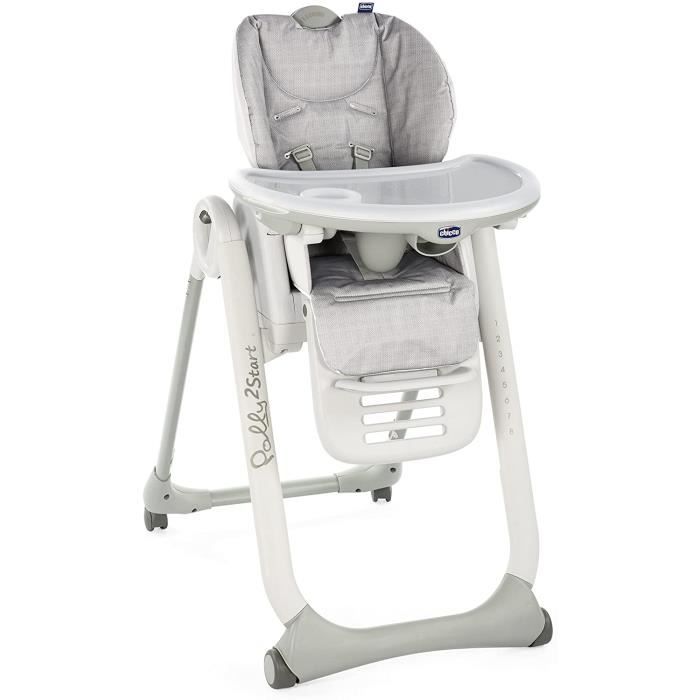 Chicco Polly 2 Start Chaise Haute pour Bébé de la Naissance à 3 ans (15 kg), Réglable, 4 Roues, Dossier Entièrement Inclinable en Tr