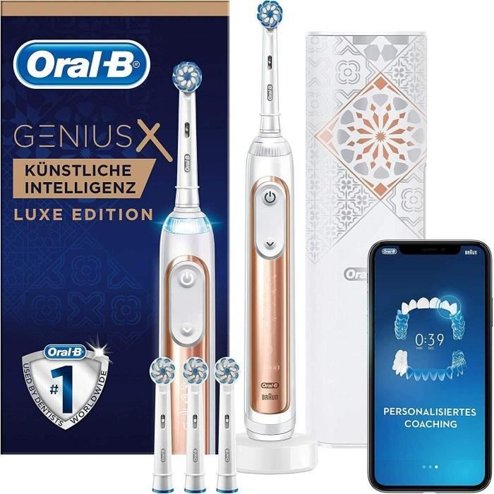 Braun Oral-B Genius X - 20000 - Édition de Luxe, Brosse à Dents Électrique Rechargeable, 1 Manche Or Rose Premium avec Intelligence