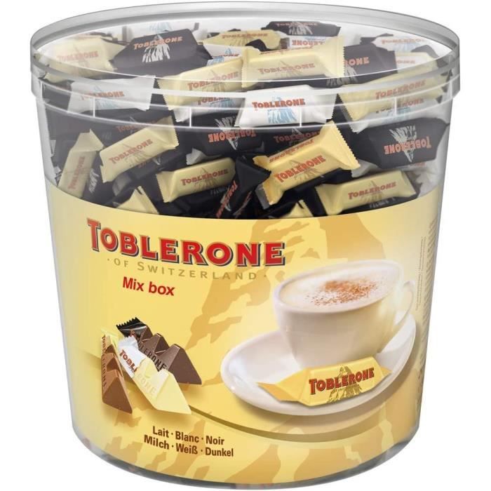 Toblerone - Mix chocolat au lait, chocolat noir et chocolat blanc - Tubo de 113 mini Toblerone (904g)