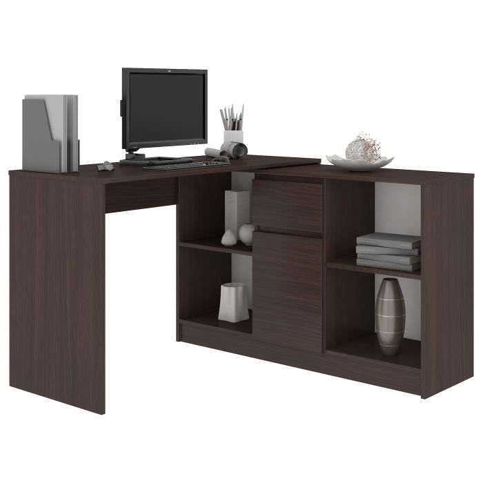 KERESTE - Bureau informatique d'angle modulable + commode 120x126x79/77 cm - Table ordinateur contemporaine multi-rangements - Wenge