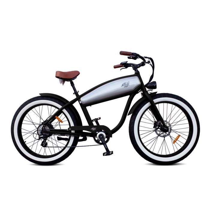 Outlaw - Noir et Inox - 250W-20Ah - Vélo Électrique Cruiser Vintage Retro Chopper