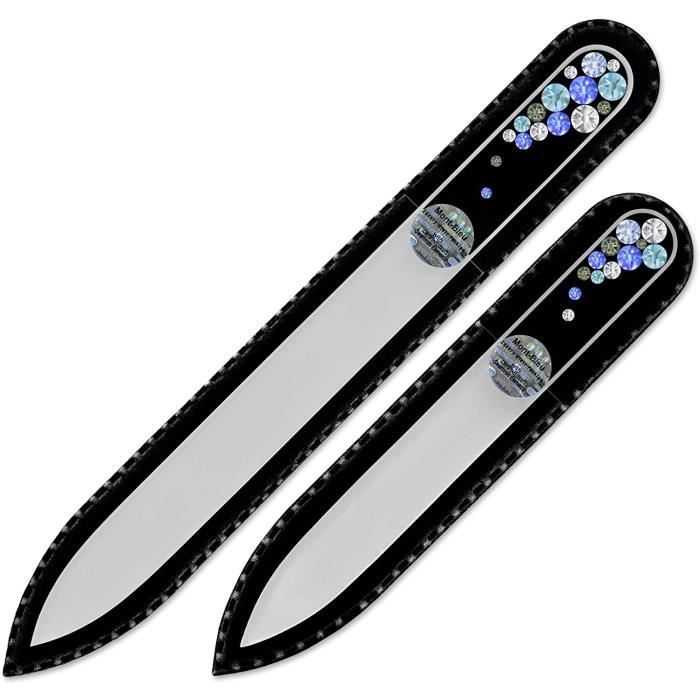 Mont Bleu Lot de 2 limes à ongles en verre, décorée à la main d’éléments Swarovski, pochette en velours noir | Véritable verre t,87