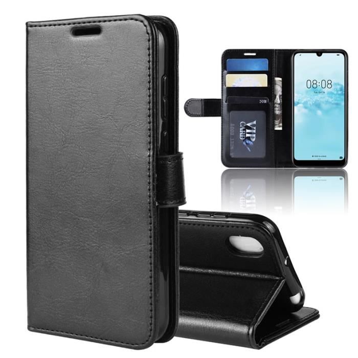 Étui Huawei Y5 (2019), Noir Étui Folio Portefeuille Cuir Mode Magnétique Slim Housse Protection 360 degré Antichoc