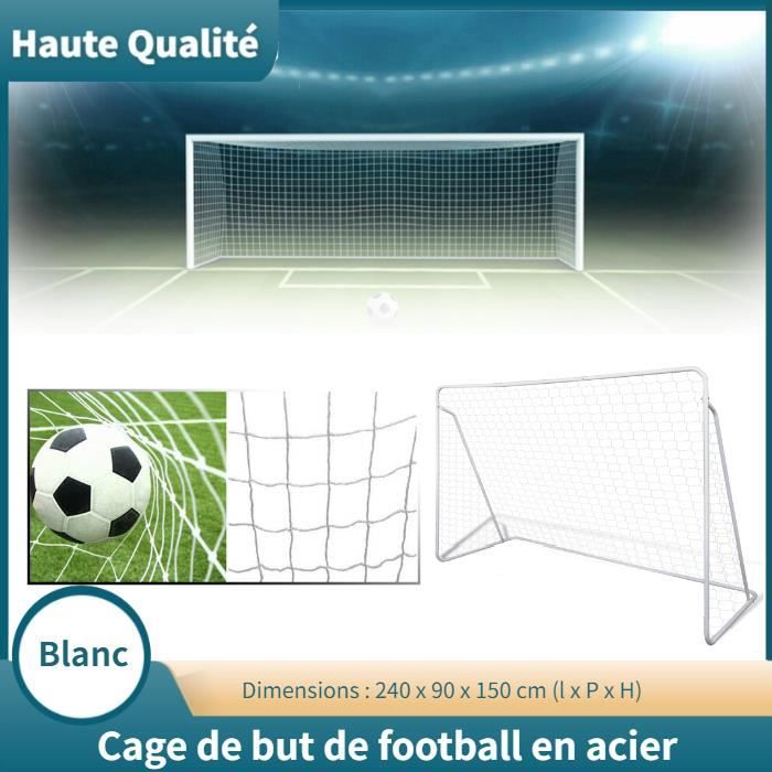 Cage de but de football en acier durable 240 x 90 x 150 cm blanc -QUT