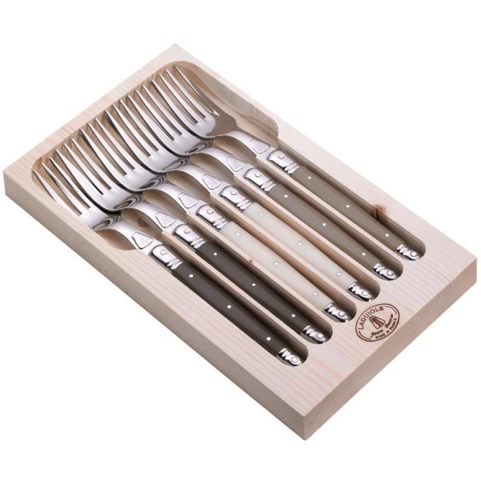 LAGUIOLE Lot de 6 fourchettes - Inox - Manche ABS lin