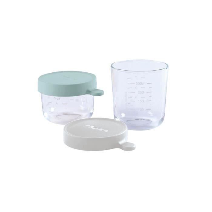 Béaba Portion Set 2 Pots de Conservation en Verre Airy Green 150ml + Light Mist 250ml