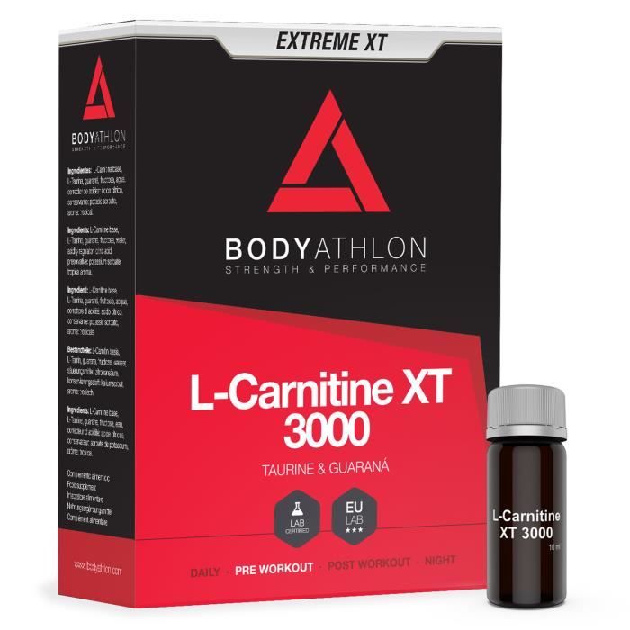 Bodyathlon L-Carnitine Liquide 3000 Extreme XT - Avec Taurine et Guaraná - Pre-Workout Booster - Bruleur de Graisses Extra Fort - 20