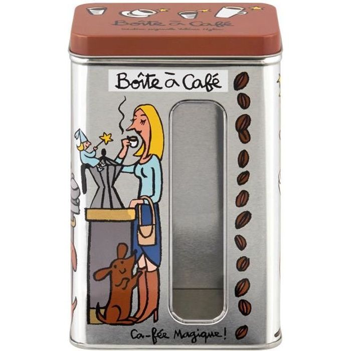 Boîte à Fenêtre Café MAGIQUE en Métal Marron - de Rangement Conservation pour Cuisine - Valérie Nylin DLP Derrière La Porte
