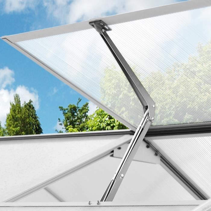 Ouvreur automatique de fenêtre argent pour serres et abris de jardin ventilation 7,5kg force de levage hauteur d'ouverture 45cm