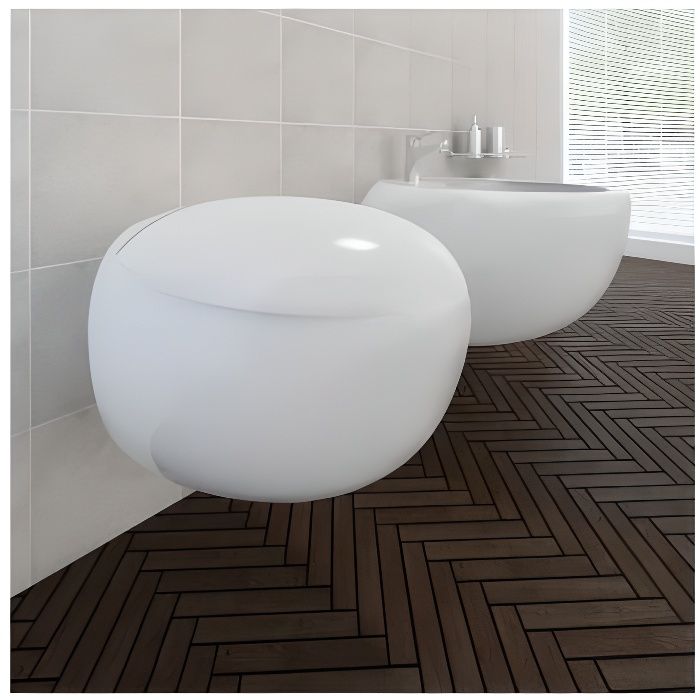 WC suspendu et bidet en céramique blanc