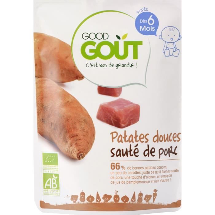 GOOD GOUT Plat cuisiné Patate douce et sauté de porc - Bio - 190 g - Dès 6 mois