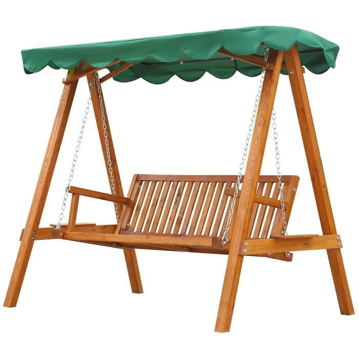 Balancelle balancoire hamac banc fauteuil de jardin bois de pin 3 places charge max. 300kg 02
