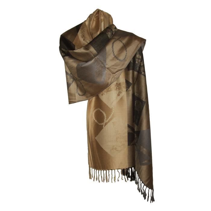 Etole écharpe Pashmina et Soie Rouge - Motifs T...