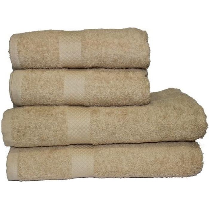 Lot de 3 serviettes de toilettes 50 x 90 cm 100% coton, 500 Gr/m² - Beige