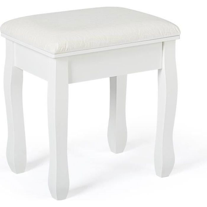 Tabouret en Bois pour Coiffeuse Meuble, Table de Maquillage, Piano 41 cm x 35 cm x 45 cm Blanc-Meerveil