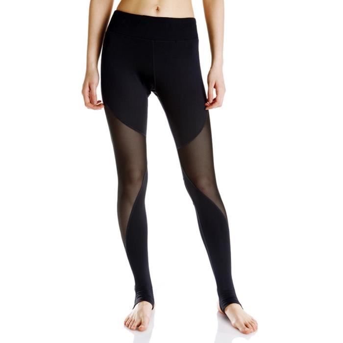 Pantalon Legging Sport Femme Yoga Taille Haute Amincissant Pantalon Stretch Gaze Transparent