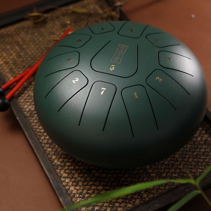 12'' Kit Aquadrum Air Tongue Drum Tambour de Langue Handpan Main 11 Sons Vintage Vert