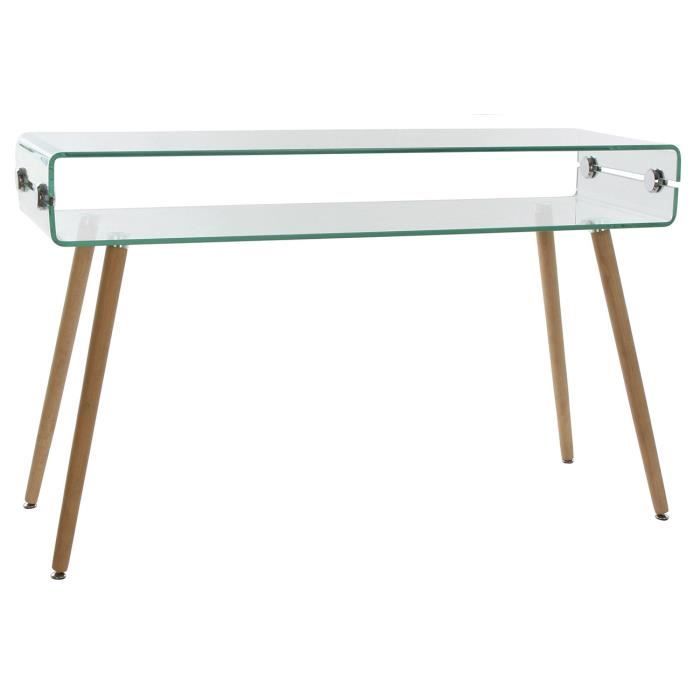 Console Meuble console en Hêtre coloris naturel et verre trempé transparent - Longueur 122 x Profondeur 40 x Hauteur 73 cm