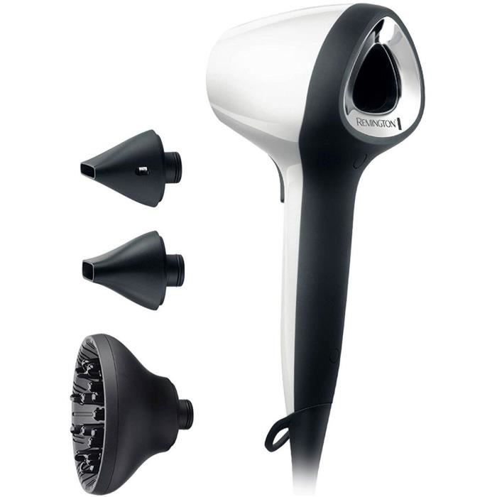 Sèche-Cheveux Remington D7779 Air 3D, Ionique Puissant, Soin Micromoléculaire, Cheveux Brillants, Ergonomique et Léger - Blanc 1800W